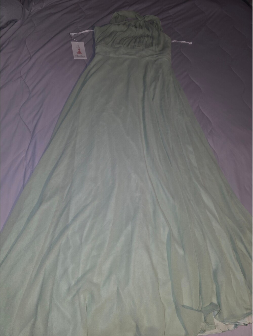Formal Green Satin halter Neck Strap Long A-Line Formal Dress Size 8, date night